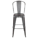 Sabine 30" Metal Indoor-Outdoor Counter Stool with Vertical Slat Back and Integrated Footrest