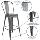 Sabine 30" Metal Indoor-Outdoor Counter Stool with Vertical Slat Back and Integrated Footrest