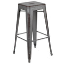 Elba Series Metal 30" Bar Height Stool with Distressed Powder Coated Finish and Integrated Floor Glides