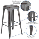 Elba Series Metal 30" Bar Height Stool with Distressed Powder Coated Finish and Integrated Floor Glides