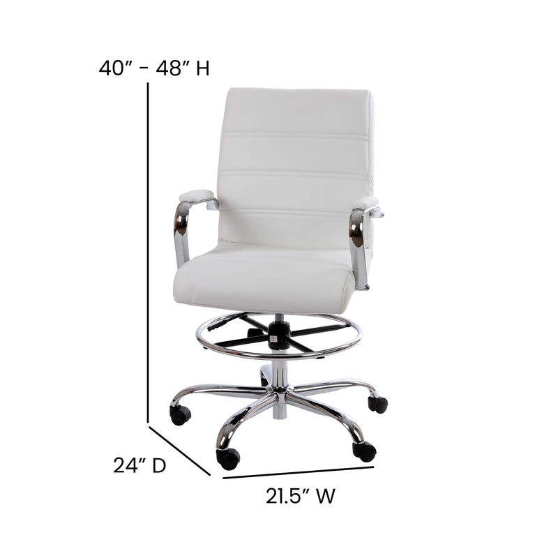 Tevia Mid-Back Drafting Chair with Adjustable Foot Ring Swivel Chair with Chrome Base