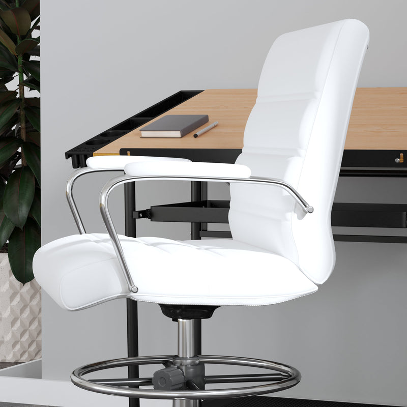 Tevia Mid-Back Drafting Chair with Adjustable Foot Ring Swivel Chair with Chrome Base