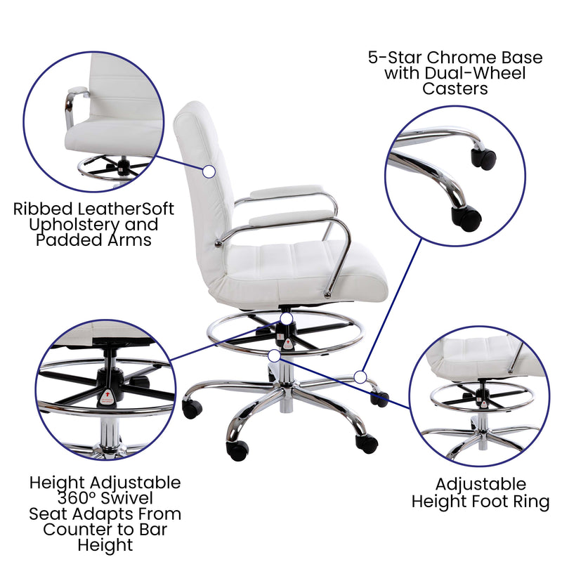 Tevia Mid-Back Drafting Chair with Adjustable Foot Ring Swivel Chair with Chrome Base
