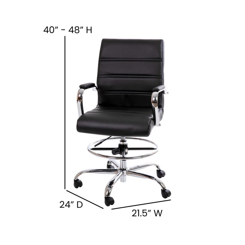 Tevia Mid-Back Drafting Chair with Adjustable Foot Ring Swivel Chair with Chrome Base