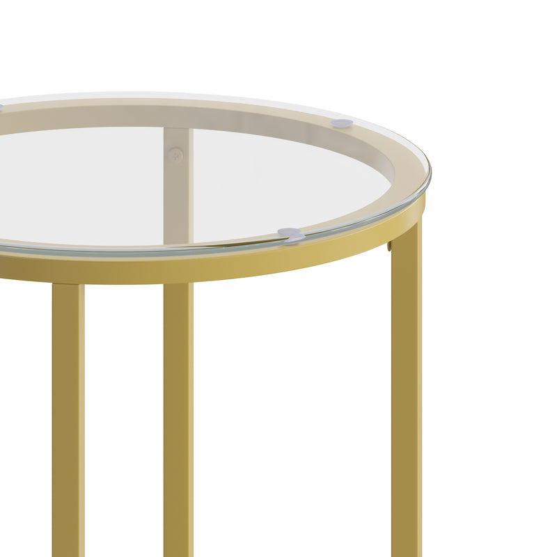 Fairdale Glass End Table with Round Brushed Gold Cross Brace Frame