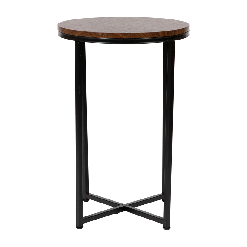Fairdale Walnut End Table with Round Matte Black Cross Brace Frame