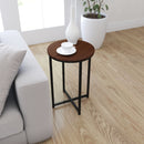 Fairdale Walnut End Table with Round Matte Black Cross Brace Frame