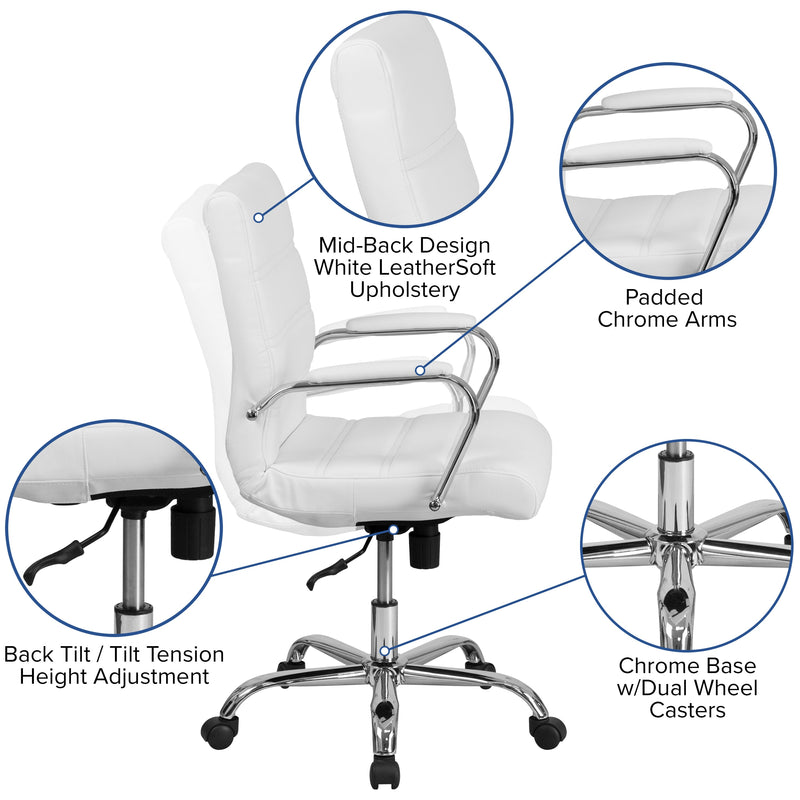 Milano Mid-Back Office Chair with Padded Black Arms
