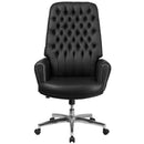 Moselle High Back Button Tufted Faux Leather Swivel Home Office Chair with Silver Welt Trimmed Arms