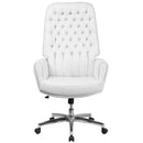 Moselle High Back Button Tufted Faux Leather Swivel Home Office Chair with Silver Welt Trimmed Arms