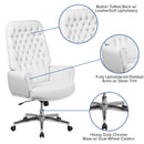 Moselle High Back Button Tufted Faux Leather Swivel Home Office Chair with Silver Welt Trimmed Arms