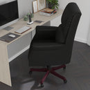 Tiber Ergonomic Executive Office Chair with High Pillowed Back & Rolled Arms In Black Faux Leather with Mahogany Finish Base