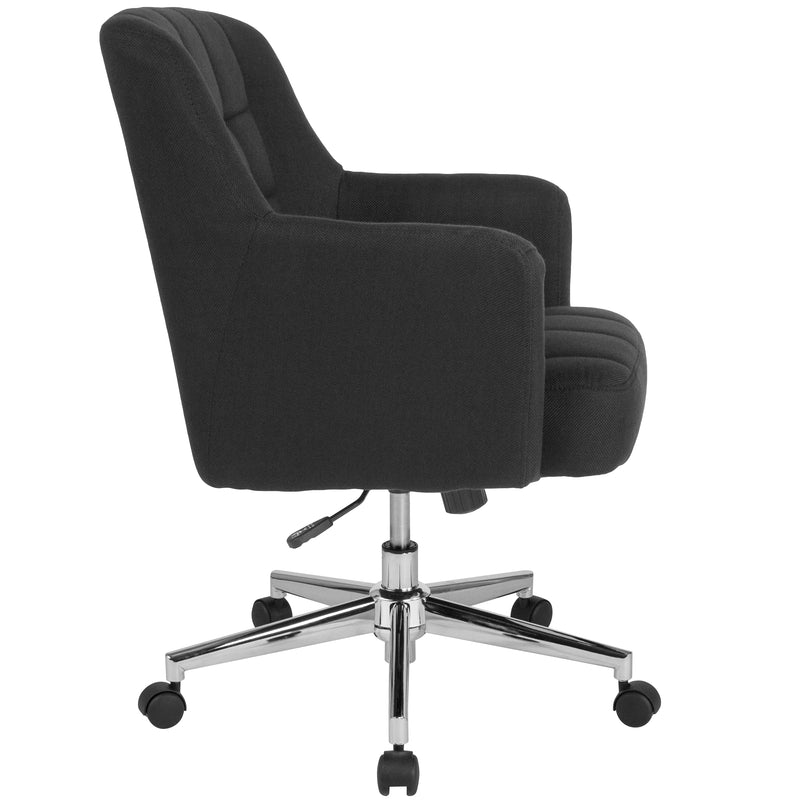 Henry Ergonomic Mid-Back Home Office Chair with Tufted Black Fabric Upholstery and Swivel Height Adjustment