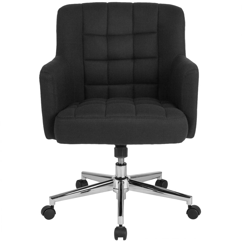 Henry Ergonomic Mid-Back Home Office Chair with Tufted Black Fabric Upholstery and Swivel Height Adjustment