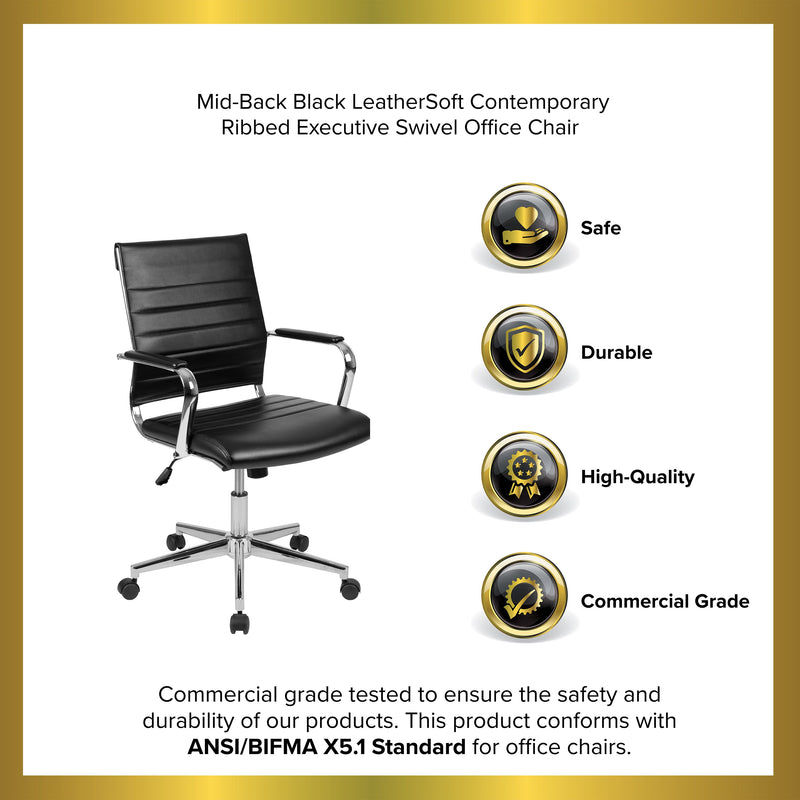 Stockholm Mid Back Faux Leather Home Office Chair With Pneumatic Seat Height Adjustment And 360° Swivel