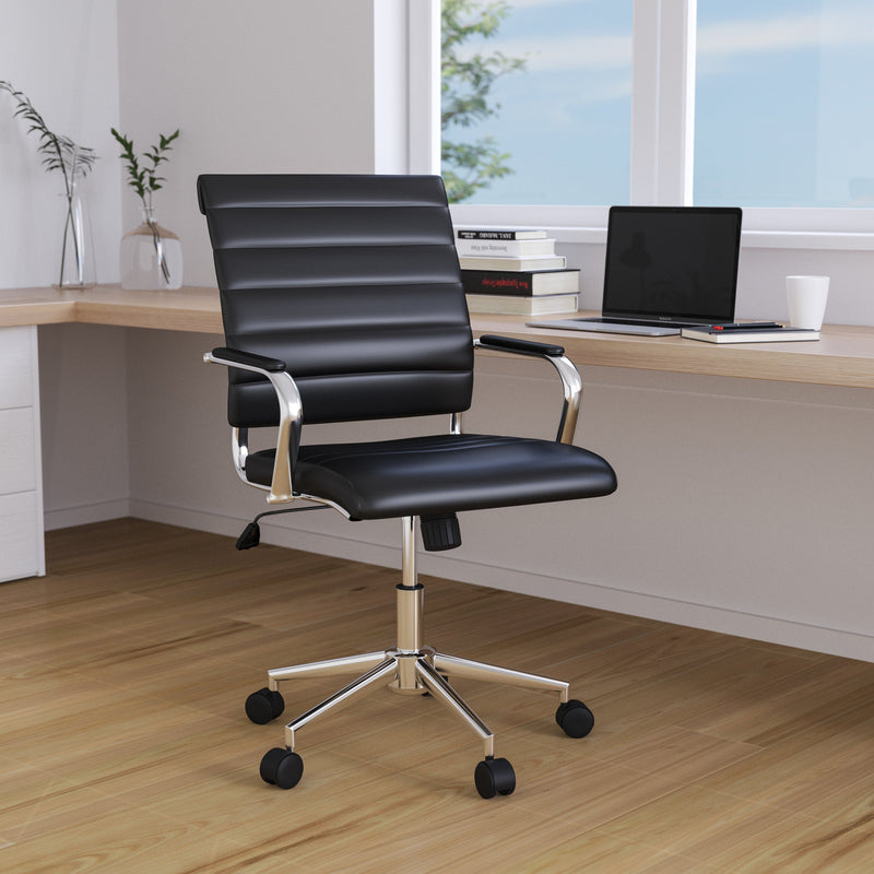 Stockholm Mid Back Faux Leather Home Office Chair With Pneumatic Seat Height Adjustment And 360° Swivel