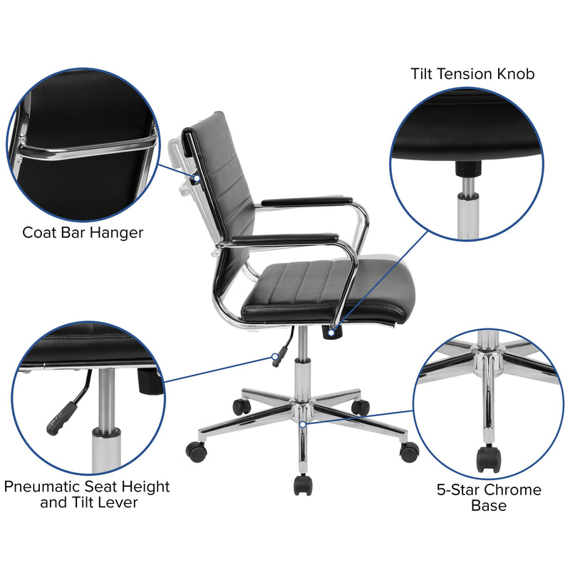 Stockholm Mid Back Faux Leather Home Office Chair With Pneumatic Seat Height Adjustment And 360° Swivel