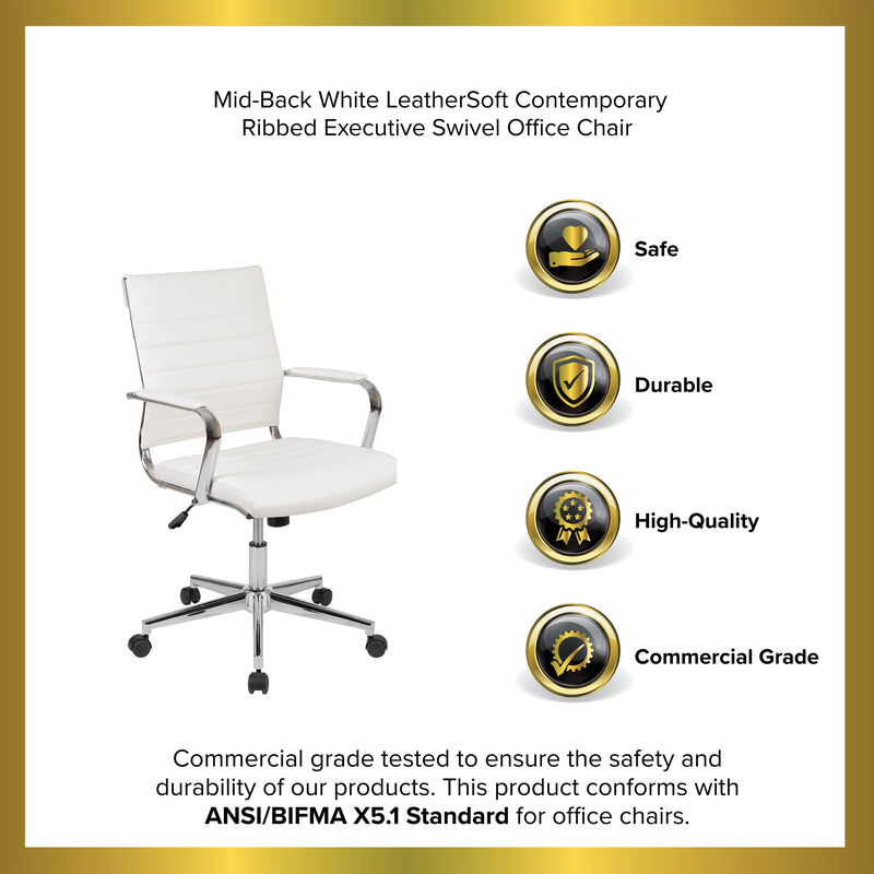 Stockholm Mid Back Faux Leather Home Office Chair With Pneumatic Seat Height Adjustment And 360° Swivel