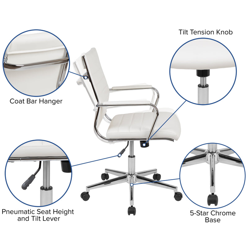 Stockholm Mid Back Faux Leather Home Office Chair With Pneumatic Seat Height Adjustment And 360° Swivel