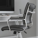 McEntyre Ergonomic Swivel Office Chair Panel Style Mid-Back Faux Leather Computer Desk Chair with Padded Chrome Arms & Base