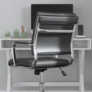 McEntyre Ergonomic Swivel Office Chair Panel Style Mid-Back Faux Leather Computer Desk Chair with Padded Chrome Arms & Base