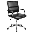 McEntyre Ergonomic Swivel Office Chair Panel Style Mid-Back Faux Leather Computer Desk Chair with Padded Chrome Arms & Base
