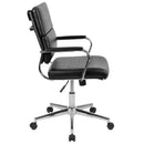 McEntyre Ergonomic Swivel Office Chair Panel Style Mid-Back Faux Leather Computer Desk Chair with Padded Chrome Arms & Base