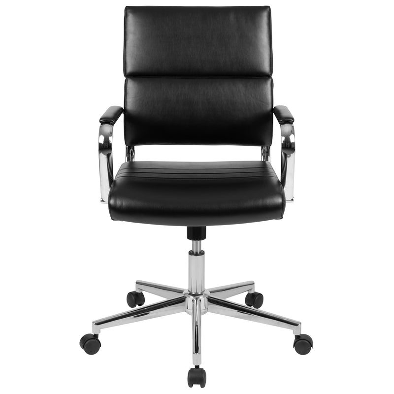McEntyre Ergonomic Swivel Office Chair Panel Style Mid-Back Faux Leather Computer Desk Chair with Padded Chrome Arms & Base