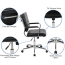McEntyre Ergonomic Swivel Office Chair Panel Style Mid-Back Faux Leather Computer Desk Chair with Padded Chrome Arms & Base