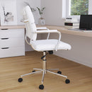 McEntyre Ergonomic Swivel Office Chair Panel Style Mid-Back Faux Leather Computer Desk Chair with Padded Chrome Arms & Base