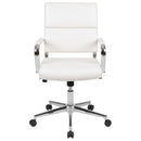 McEntyre Ergonomic Swivel Office Chair Panel Style Mid-Back Faux Leather Computer Desk Chair with Padded Chrome Arms & Base