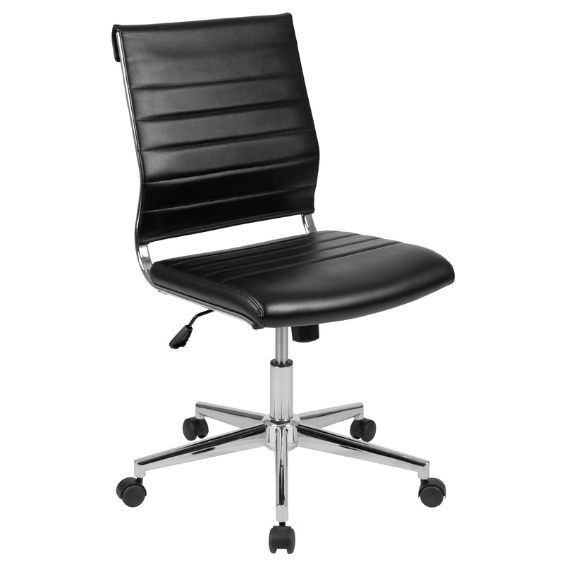 Corrina Ergonomic Swivel Office Chair Ribbed Faux Leather Back and Seat Mid-Back Armless Computer Desk Chair with Chrome Base
