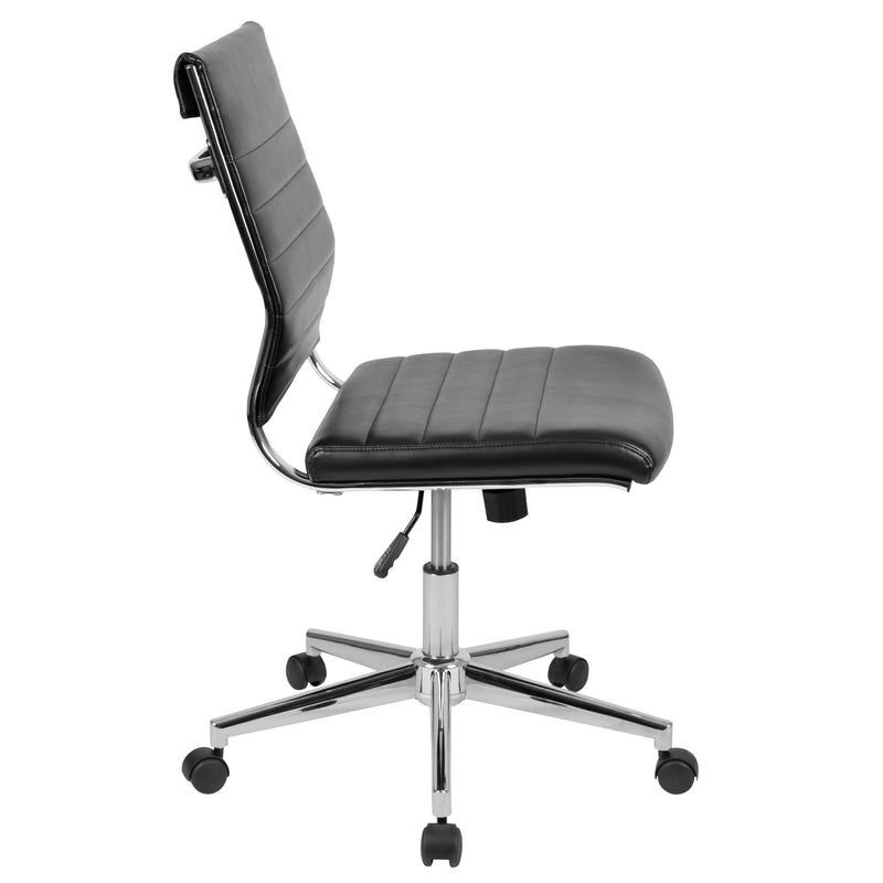 Corrina Ergonomic Swivel Office Chair Ribbed Faux Leather Back and Seat Mid-Back Armless Computer Desk Chair with Chrome Base