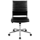 Corrina Ergonomic Swivel Office Chair Ribbed Faux Leather Back and Seat Mid-Back Armless Computer Desk Chair with Chrome Base