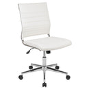Corrina Ergonomic Swivel Office Chair Ribbed Faux Leather Back and Seat Mid-Back Armless Computer Desk Chair with Chrome Base