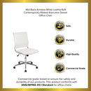 Corrina Ergonomic Swivel Office Chair Ribbed Faux Leather Back and Seat Mid-Back Armless Computer Desk Chair with Chrome Base