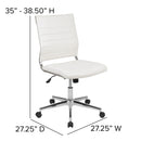 Corrina Ergonomic Swivel Office Chair Ribbed Faux Leather Back and Seat Mid-Back Armless Computer Desk Chair with Chrome Base