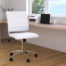 Corrina Ergonomic Swivel Office Chair Ribbed Faux Leather Back and Seat Mid-Back Armless Computer Desk Chair with Chrome Base