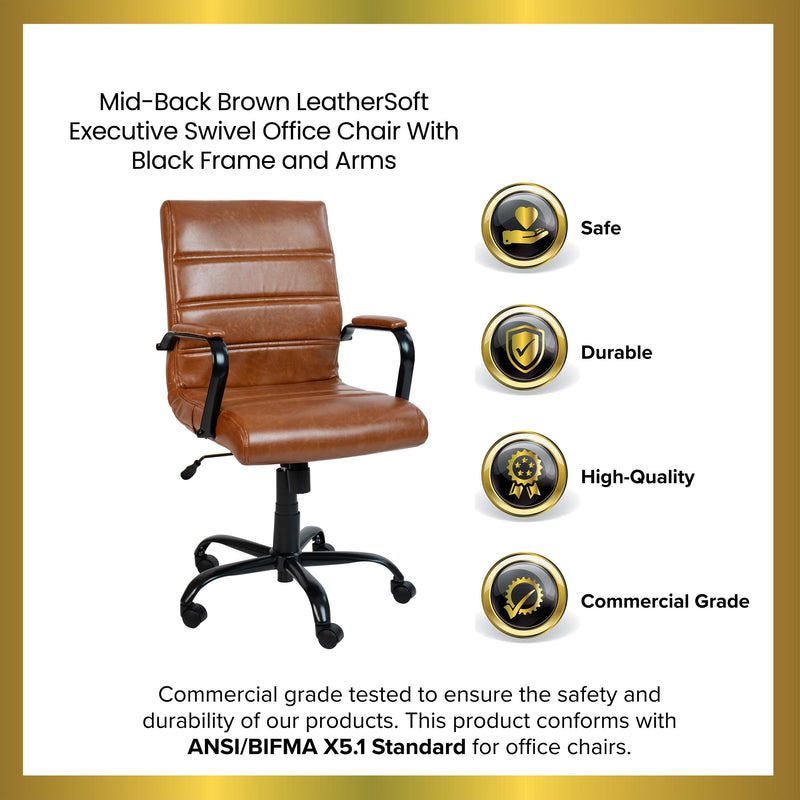 Milano Mid-Back Office Chair with Padded Black Arms