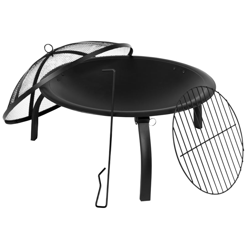 Ewan Fire Pit 22.5" Iron Folding Wood Burning Outdoor Fire Pit For Patio, Backyard, Camping, Picnics With Spark Screen And Poker