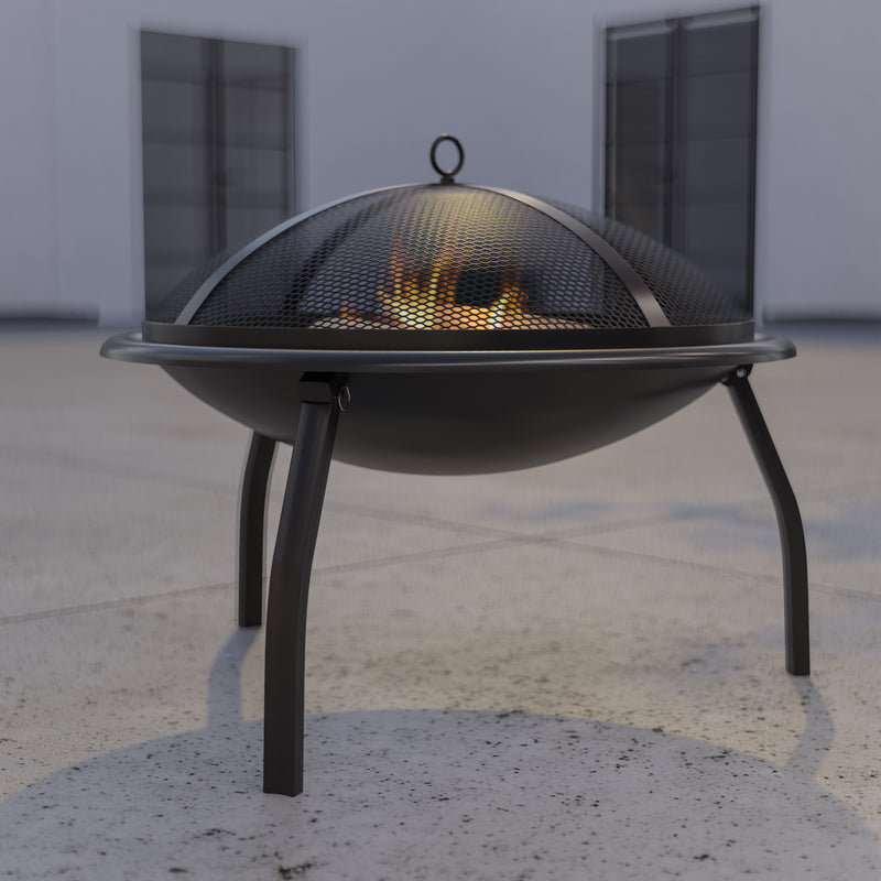 Ewan Fire Pit 22.5" Iron Folding Wood Burning Outdoor Fire Pit For Patio, Backyard, Camping, Picnics With Spark Screen And Poker