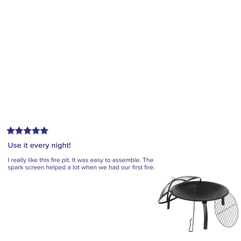 Ewan Fire Pit 22.5" Iron Folding Wood Burning Outdoor Fire Pit For Patio, Backyard, Camping, Picnics With Spark Screen And Poker