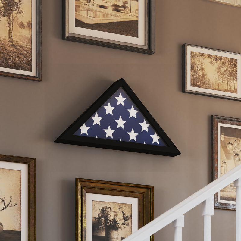 Sabore Black Solid Wood Military Memorial Flag Display Case for 9.5' x 5' American Veteran Flag