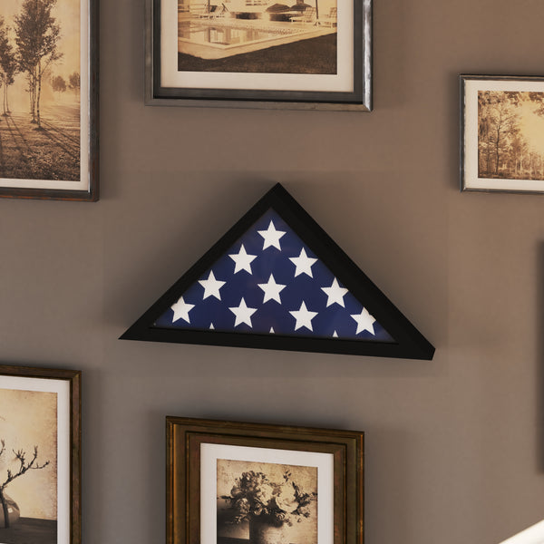 Sabore Black Solid Wood Military Memorial Flag Display Case for 9.5' x 5' American Veteran Flag