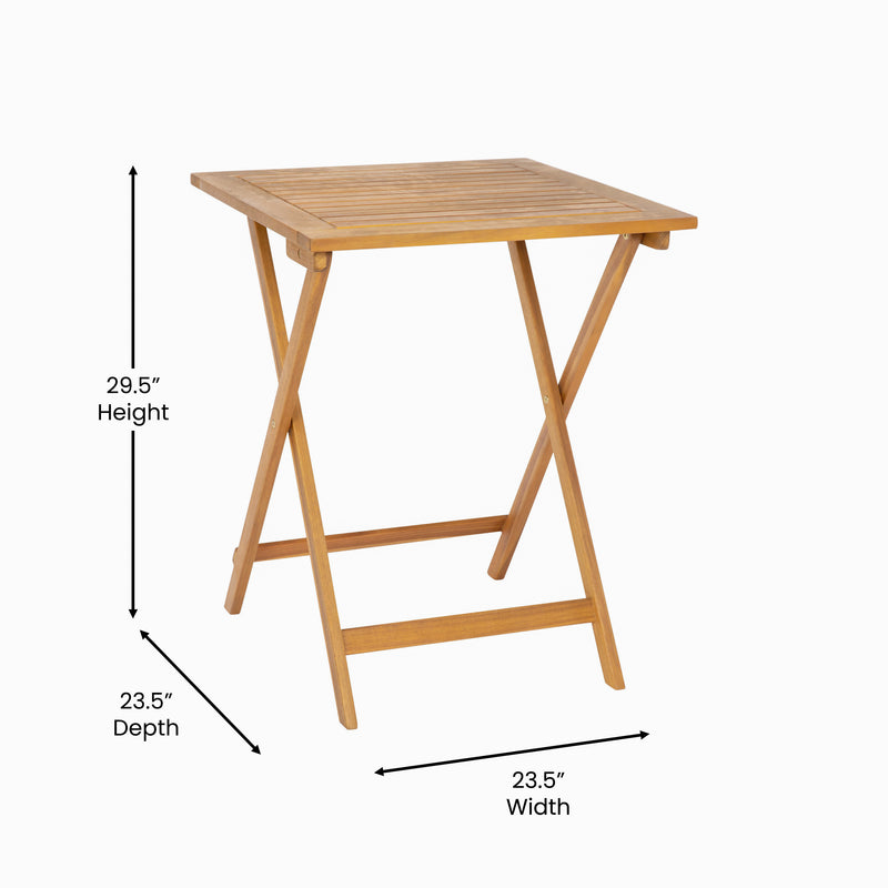 Stora 24 Inch Square Solid Acacia Wood Portable Folding Patio Bistro Table for Indoor/Outdoor Use in Natural Finish
