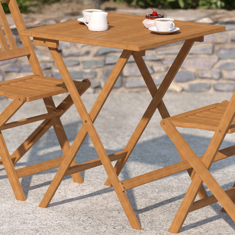 Stora 24 Inch Square Solid Acacia Wood Portable Folding Patio Bistro Table for Indoor/Outdoor Use in Natural Finish