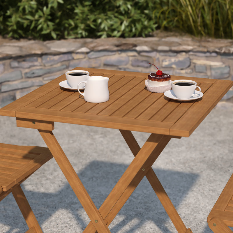 Stora 24 Inch Square Solid Acacia Wood Portable Folding Patio Bistro Table for Indoor/Outdoor Use in Natural Finish