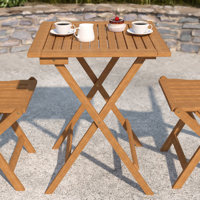 Stora 24 Inch Square Solid Acacia Wood Portable Folding Patio Bistro Table for Indoor/Outdoor Use in Natural Finish