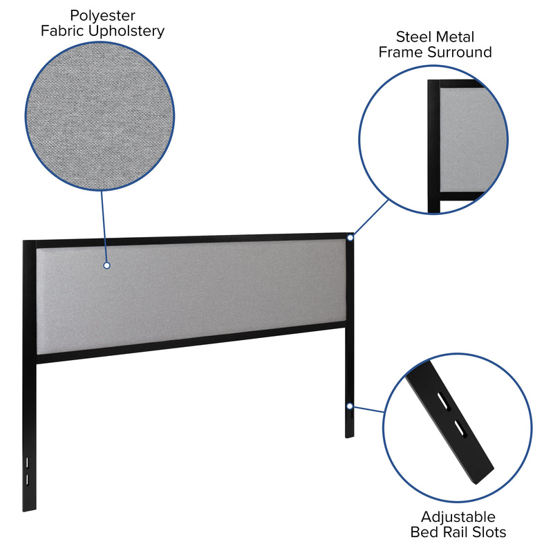 West Avenue Upholstered Headboard With Metal Frame and Adjustable Rail Slots