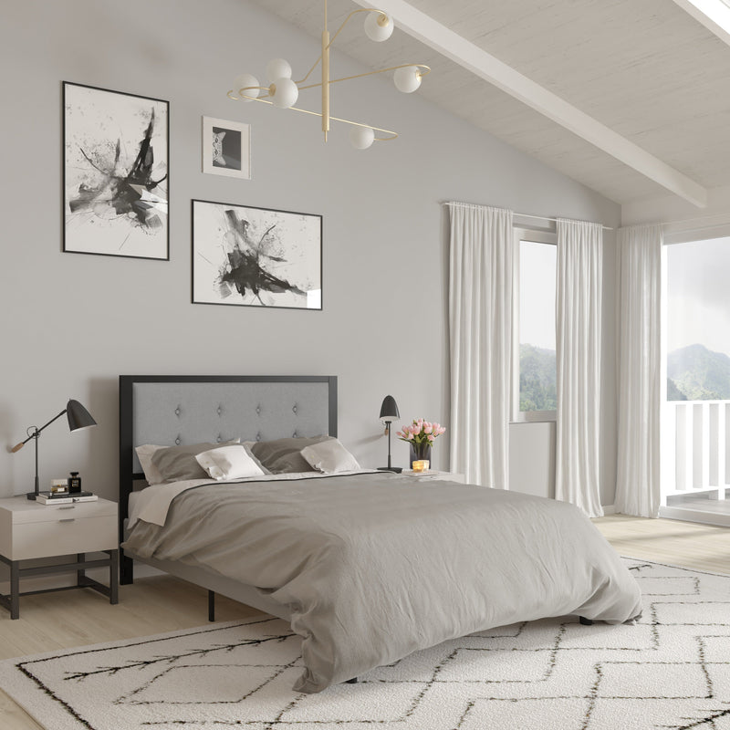 Camden Upholstered Button Tufted Headboard With Metal Frame and Adjustable Rail Slots